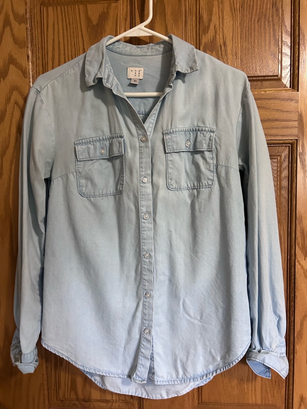 Light Blue Women’s Button-Up Shirt - Casual Long Sleeve